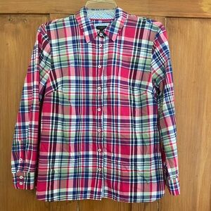 Talbots Petite Multicolor Plaid Cotton Long Sleeve Shirt MP
